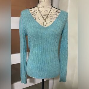 White+Warren Cashmere Blend Cable Knit Pullover Sweater SZ Medium EUC